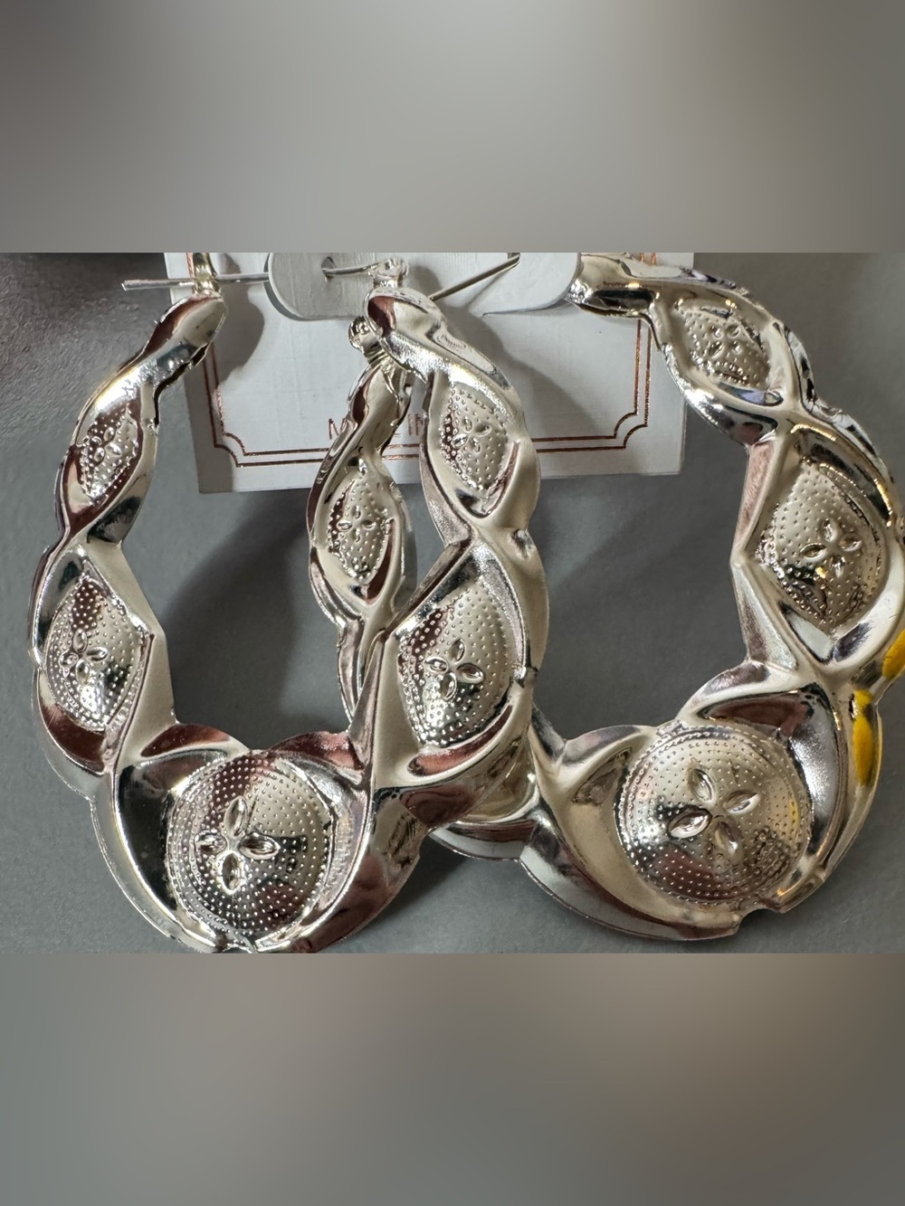 Silver-Tone textured large oval Hoop statement Earrings classy